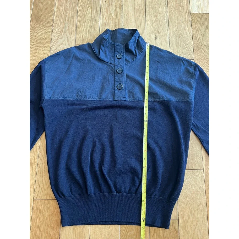 COS Navy Blue High Neck Henley Sweater Color Block 100% Cotton Mens Size S